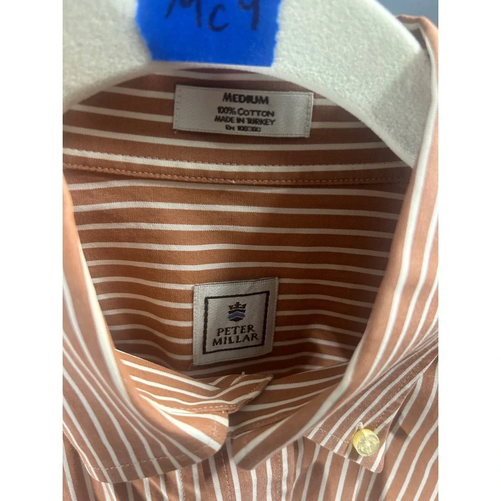 Peter Millar Men's Medium M Brown Striped Long Sleeve Button-Down Shirt - Picture 3 of 7